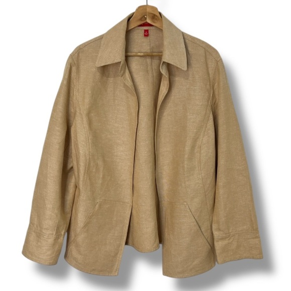 Anne Klein Women's Linen Blend Tan Blazer Jacket Size 1X Coastal Beach Office - Picture 1 of 13
